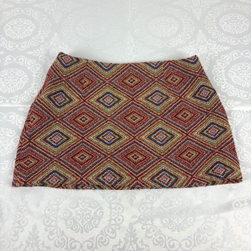 Cider Micro Mini Skirt Geometric Tapestry Jewel Tone Mod 70s Going Out Party M